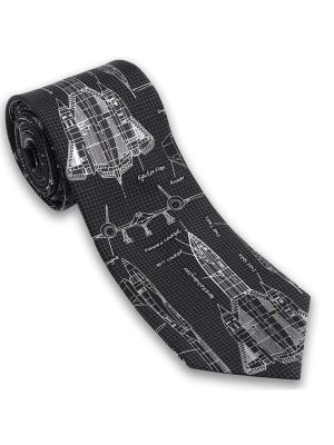 SR-71 Blackbird Silver and Black Blueprint Tie
