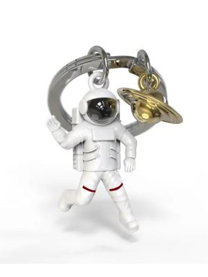 Astronaut and Saturn Chrome Keychain