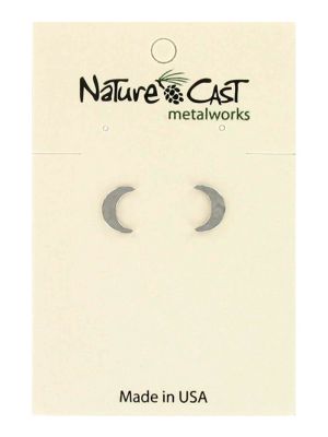 Hammered Silver Tone Crescent Moon Earrings