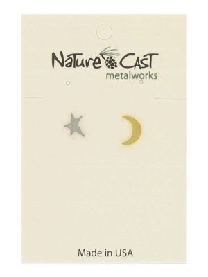 Hammered Moon & Star Two Tone Earrings