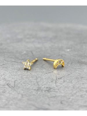 Crystal Gold Star and Moon Stud Earrings