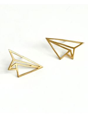 Brass Paper Airplane Stud Earrings