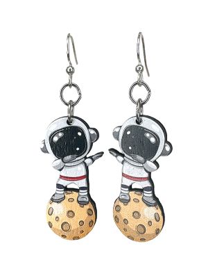 Astronaut Dancing Wood Earrings