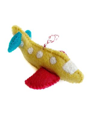 Yellow Airplane Felt Wool Ornament
