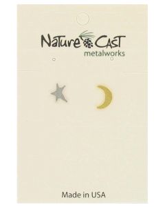 Hammered Moon & Star Two Tone Earrings