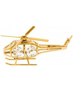Gold Helicopter Ornament with Clear Crystals