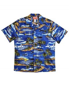 Navy Islands and Fighters Hawaiian Shirt
