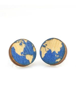 Blue Earth Wood Stud Earrings